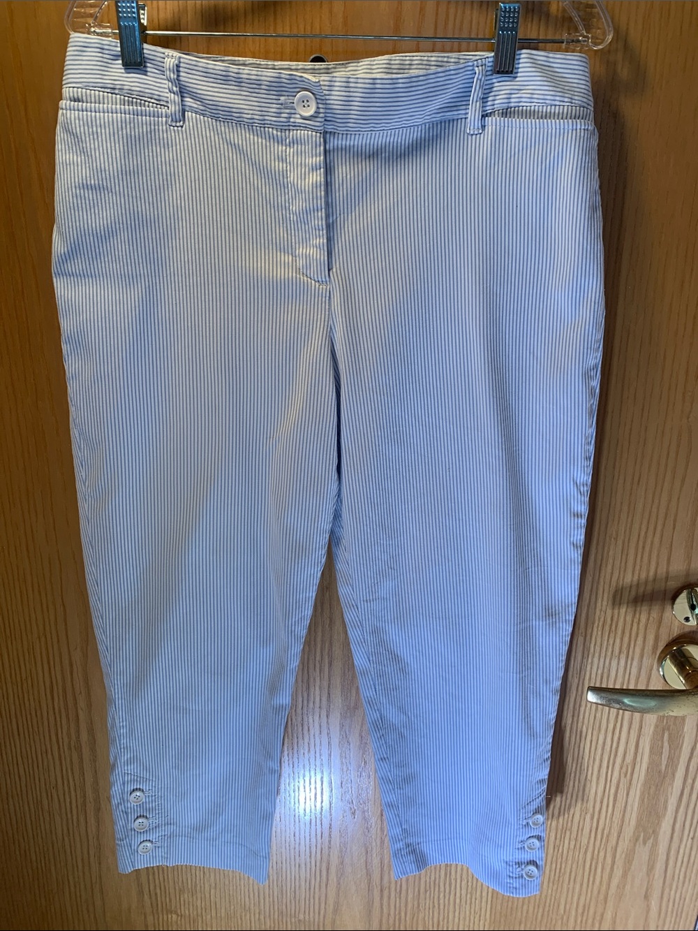 Talbots “Perfect Crop” Light Blue and White Pinstripe Crop Pants- Size 10P